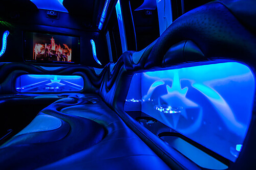 Plush seating on limo bus