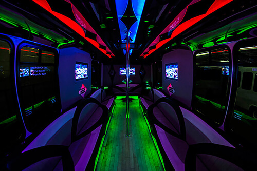 limo bus flat-screen TVs